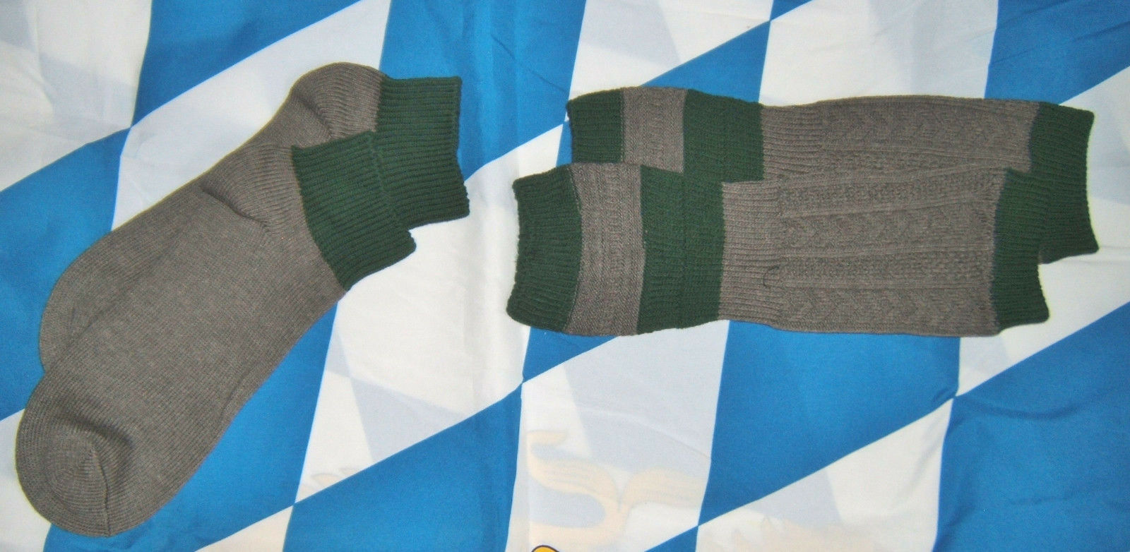German Mens 2 Pc Trachten Socks With Loferl (calf Warmer) Gray/green 43/46  L/xl