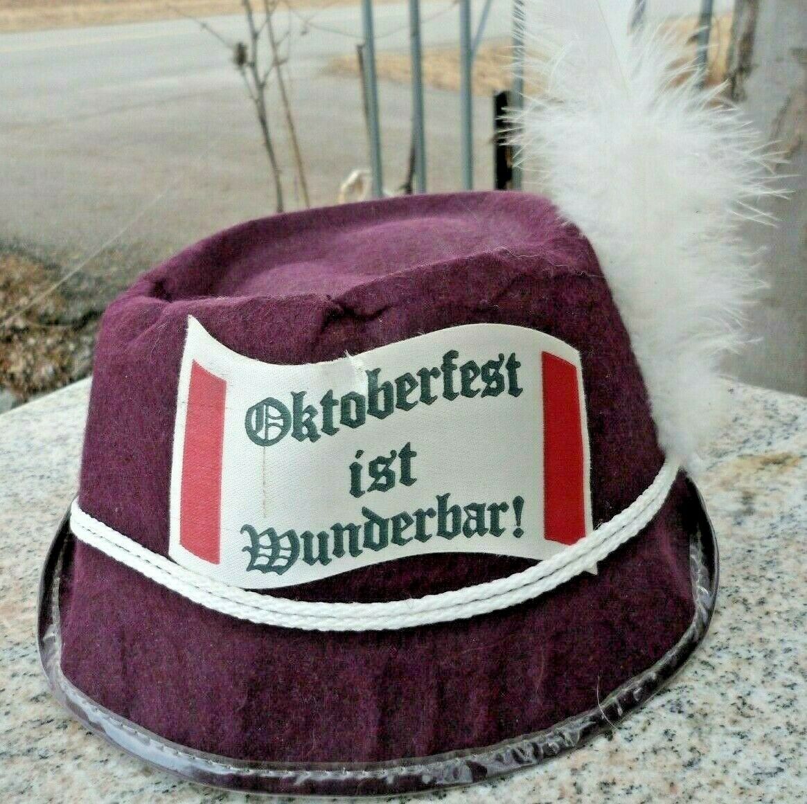 Vintage Hat Burgundy Felt Alpine Adult German Oktoberfest Costume Bavarian